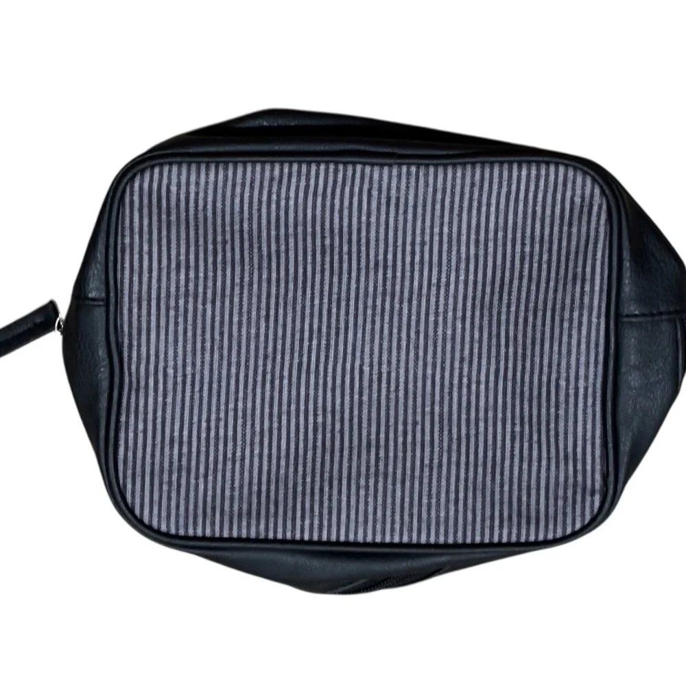 John Varvatos Gray Black Striped Travel Case 7” high x 11” wide
